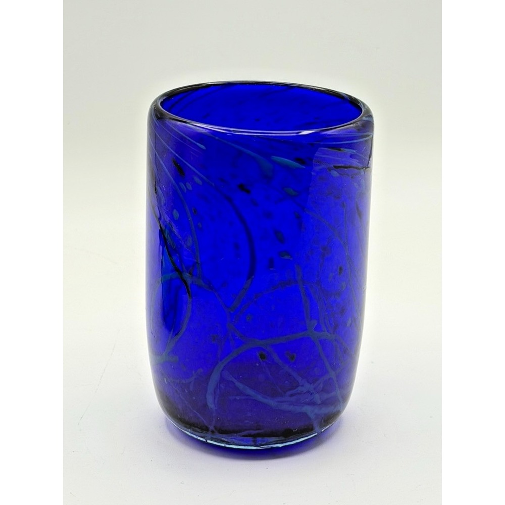 Christopher Morrison Signed Cobalt Blue Studio Art Glass Vase Hand Blown 4.25"
